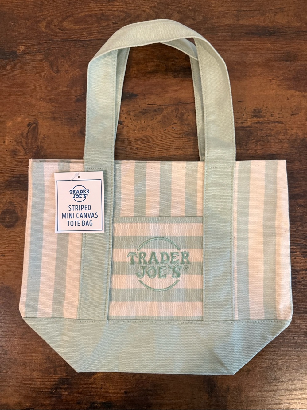 Trader Joe's Striped Mini Canvas Tote Bag in Mint